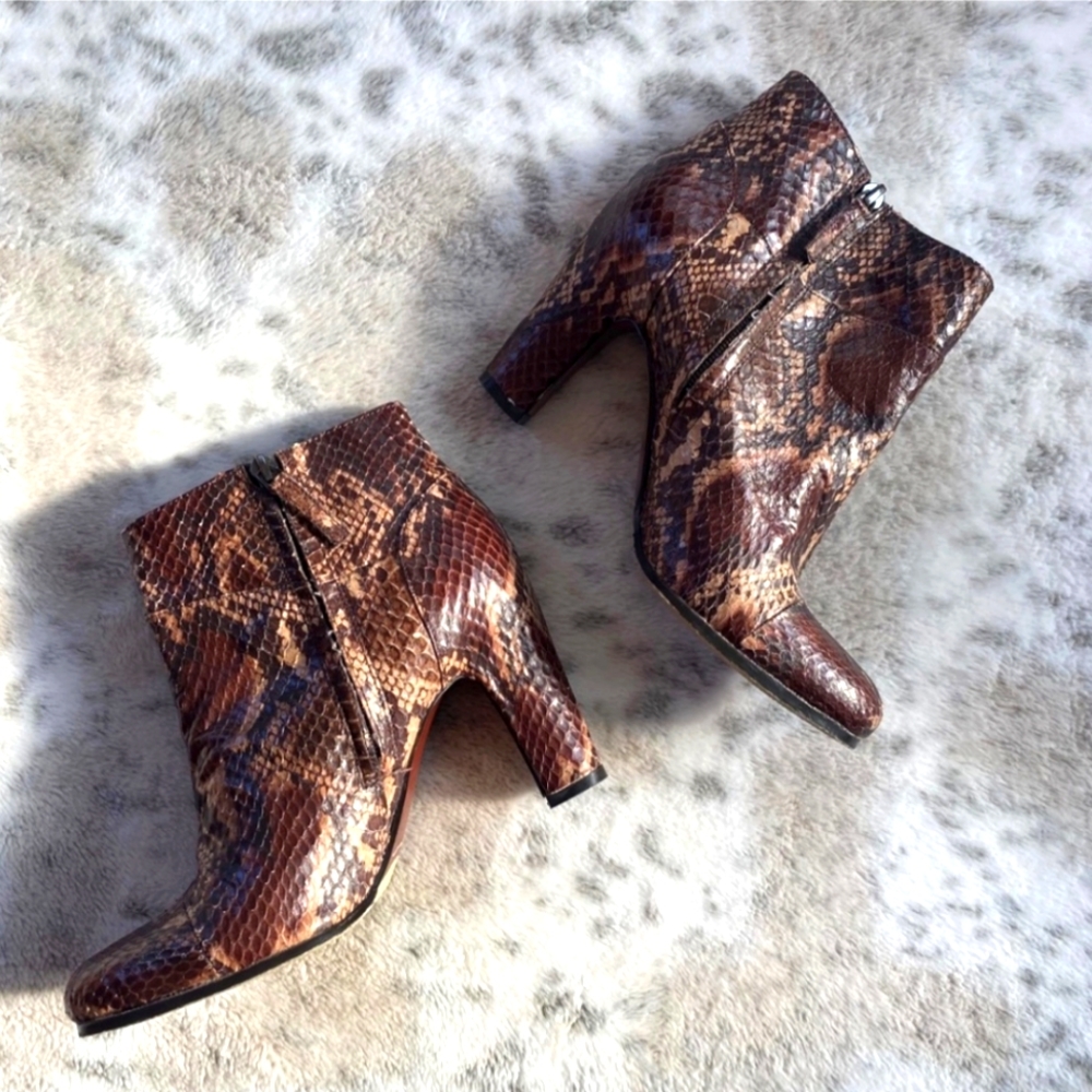 Sam Edelman Rust Python Snakeskin Ankle Boot Booties Fall Western Boho Leather - Picture 3 of 9